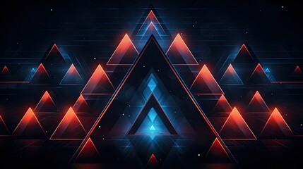 Geometric shapes with neon pyramids and vibration contours - obrazy, fototapety, plakaty