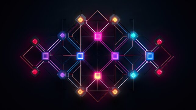 Geometric shapes with neon pentagons - Powered by Adobe