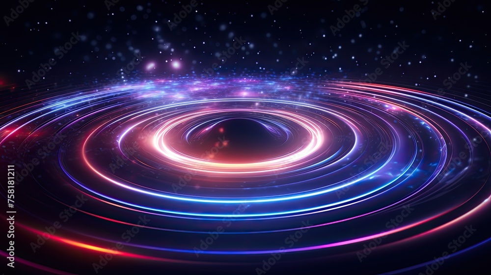 Poster neon lines and circles creating a cosmic ripple effect