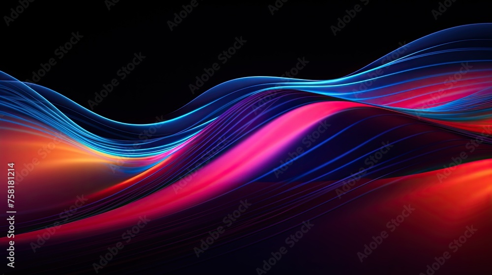 Poster neon curves and zigzags creating an abstract swirl
