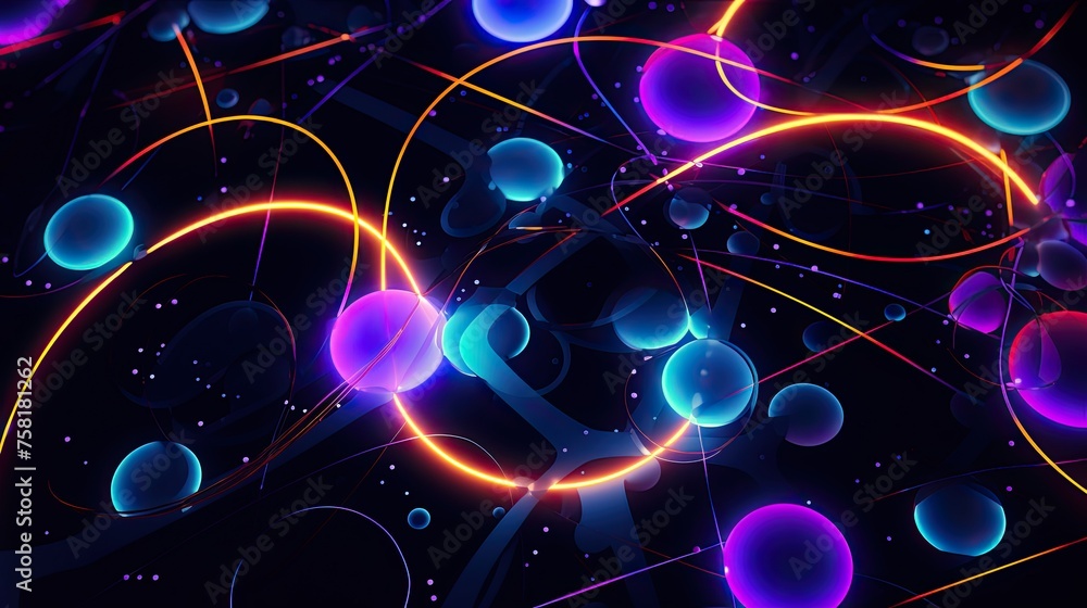 Poster Neon lines and circles forming an abstract geometric pattern