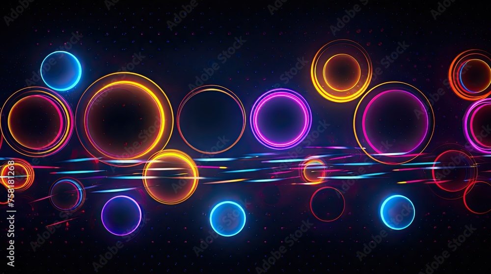 Poster neon lines and circles forming an abstract geometric pattern