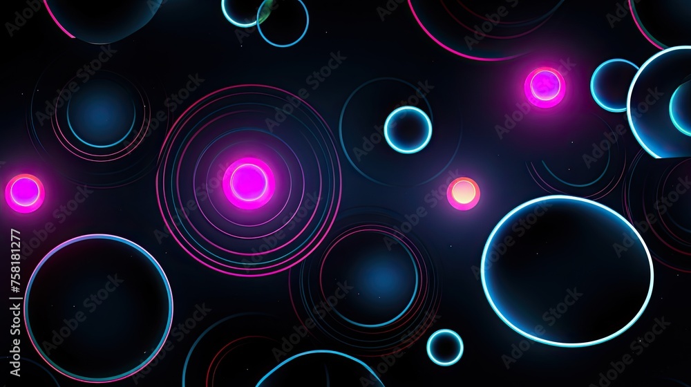 Poster neon lines and circles forming an abstract geometric pattern