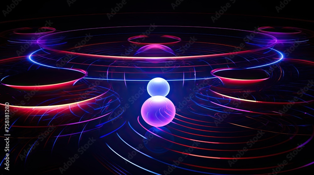 Poster neon lines and circles forming an abstract geometric pattern
