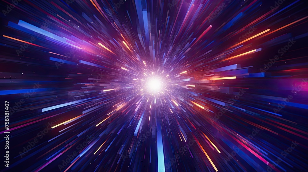 Poster neon shapes creating a visual effect of hyperspace