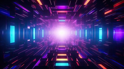 Neon shapes forming an abstract tunnel