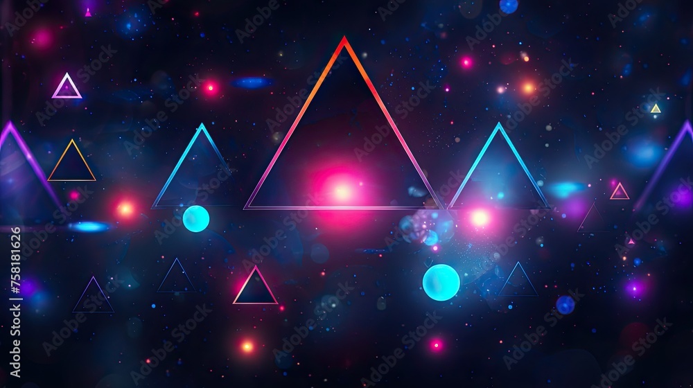Poster neon triangles and circles in the style of a fantasy universe