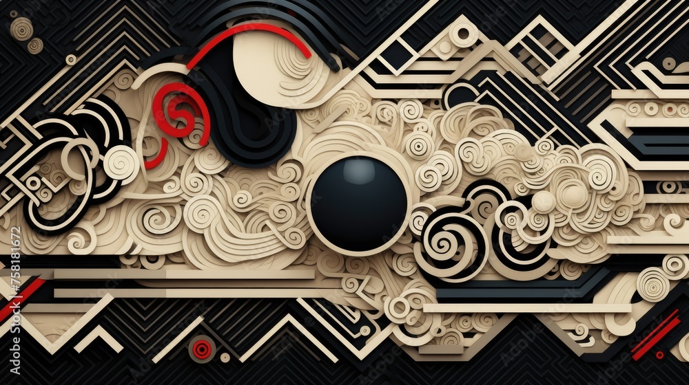Poster geometric background in chinese calligraphy style using calligraphic elements and shapes