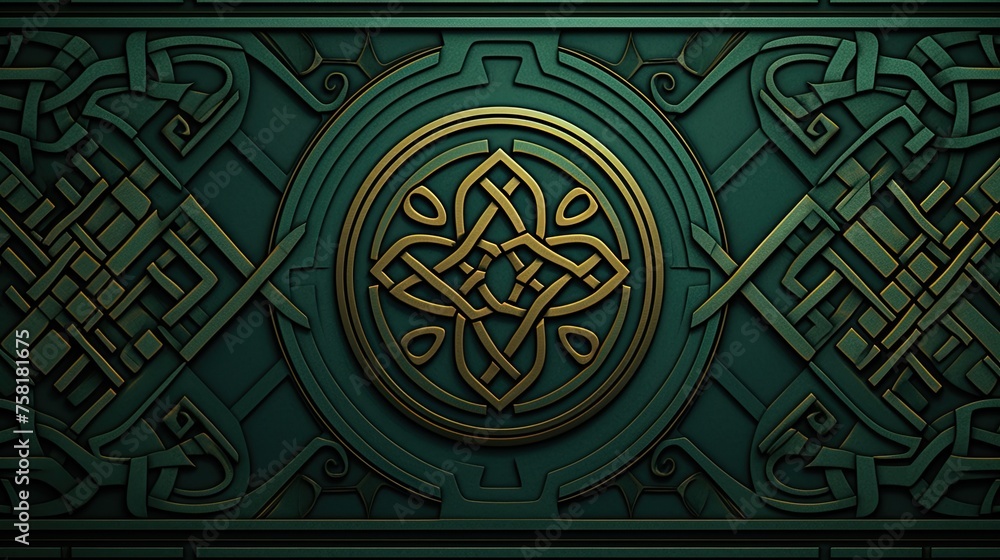Poster celtic art style geometric background with overlapping lines and patterns