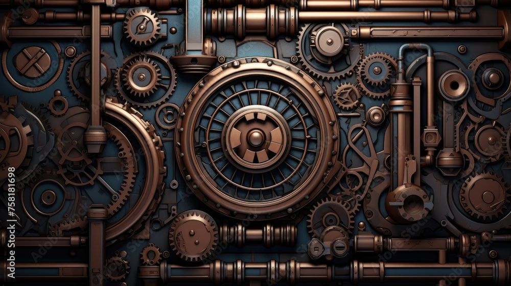 Poster geometric background in steampunk style with the use of mechanical parts and gears