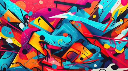 Geometric background in abstract graffiti style with bright colors and shapes