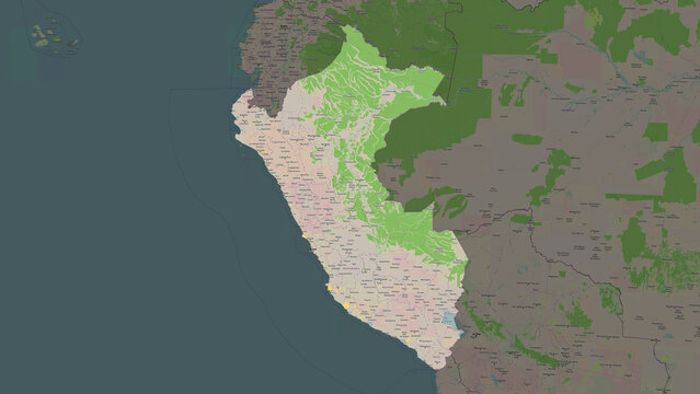 Peru highlighted. OSM Topographic French style map