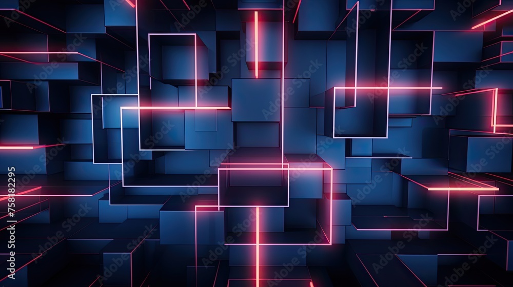 Aufkleber geometric background with neon squares and intersecting lines