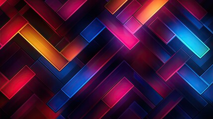 Geometric background with neon outlines and gradients of color - obrazy, fototapety, plakaty