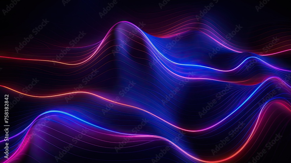 Poster Geometric backgrounds with neon outlines and waves of light