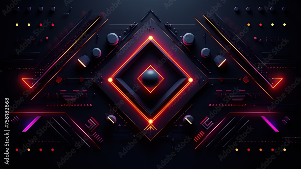 Poster geometric shapes with neon arrows and patterns