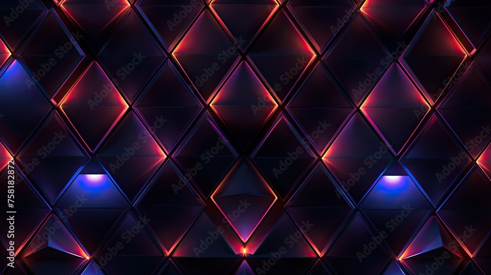 Poster geometric patterns with neon triangles and curved lines
