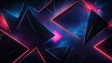 Geometric backgrounds with neon triangles and lines of motion