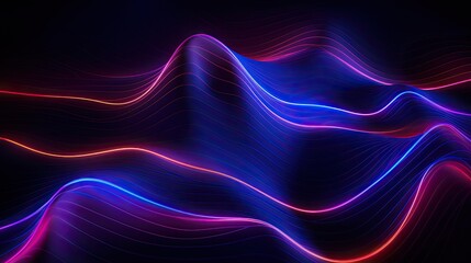 Geometric backgrounds with neon outlines and waves of light - obrazy, fototapety, plakaty