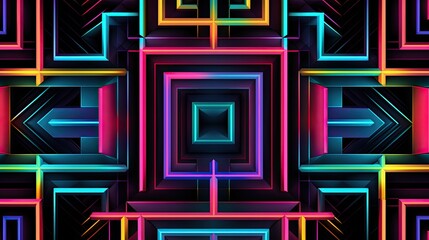 Geometric patterns with neon outlines and hypnotic effect