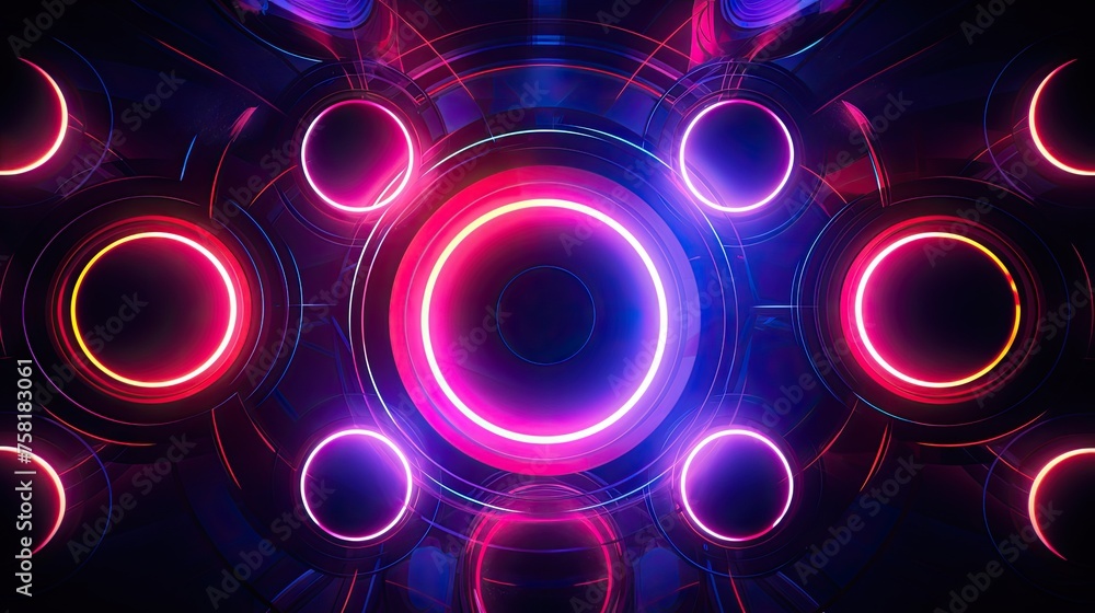 Poster neon circles and lines in the style of futuristic graphics