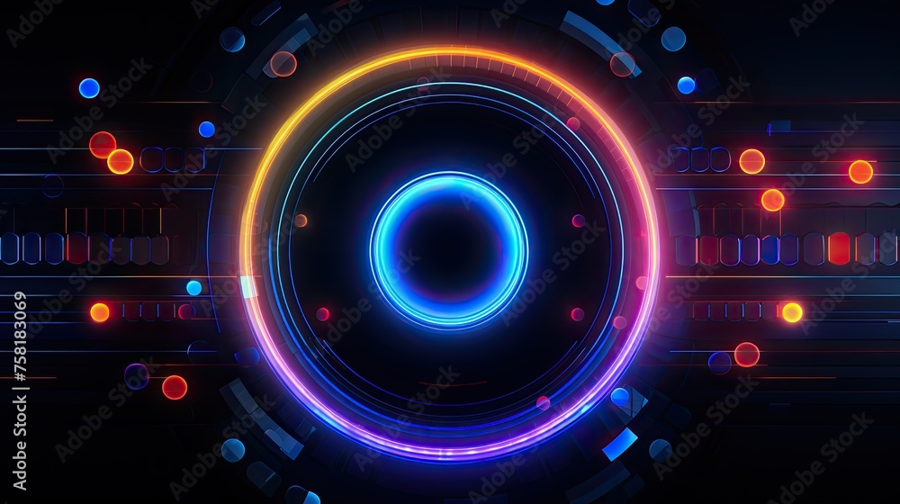 Poster neon circles and lines in the style of futuristic graphics