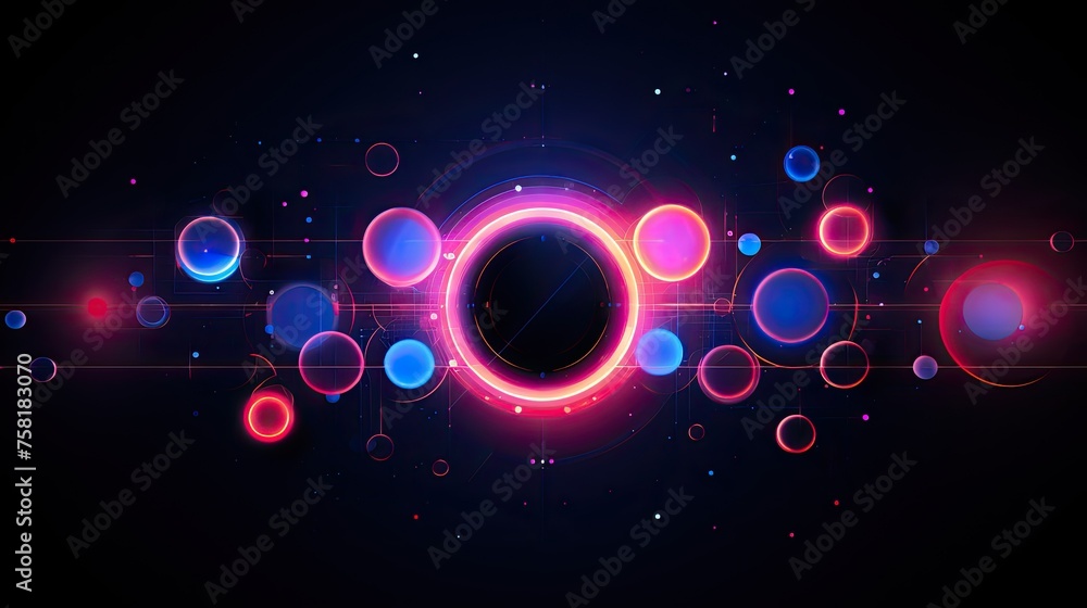 Poster neon circles and lines in the style of futuristic graphics