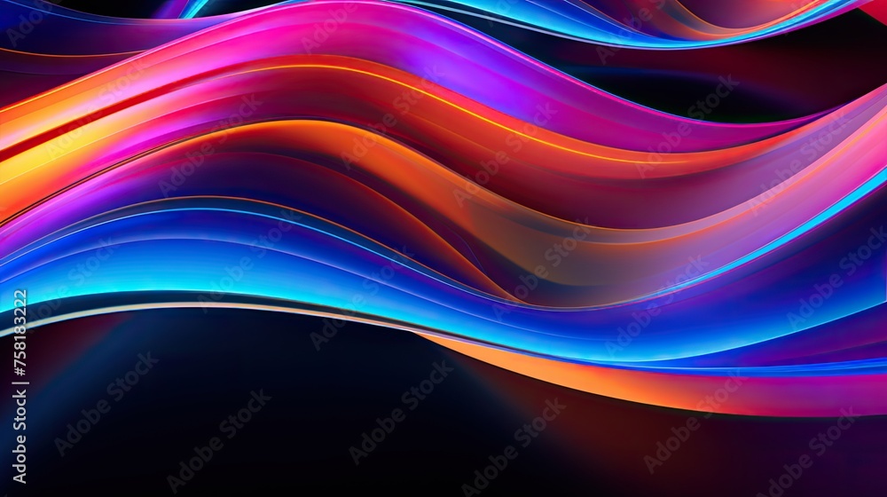 Poster neon curves and zigzags creating an abstract swirl