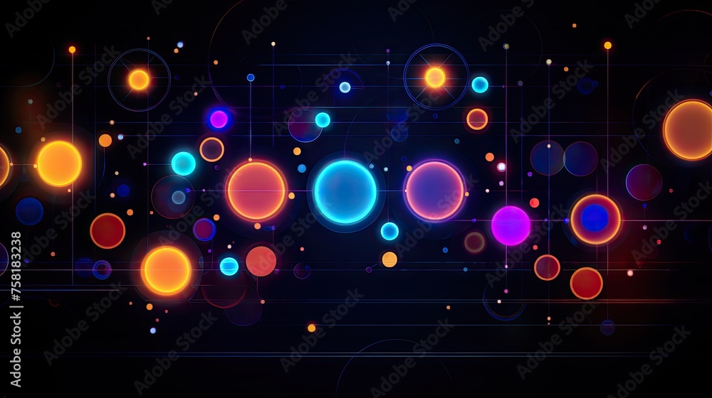 Poster neon lines and circles forming an abstract geometric pattern