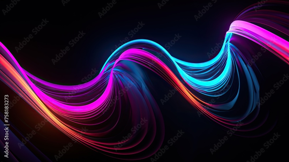 Poster neon lines in the form of curves and spirals