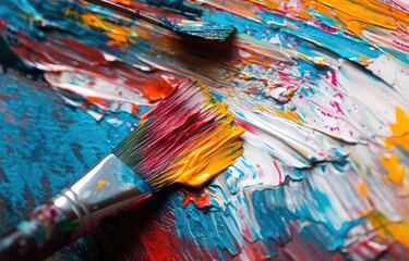 Obraz premium Vibrant Abstract Painting Displaying Bold Brush Strokes and a Burst of Colors