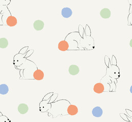cute animal, pastel colors rabbit vector  seamless pattern for kids, baby, toddler