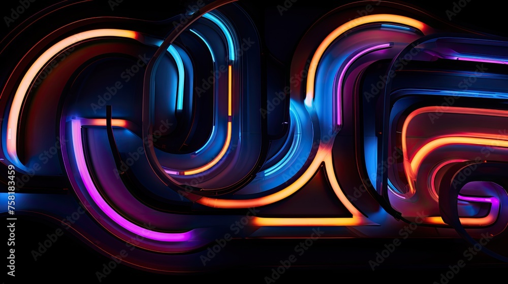 Sticker neon shapes framed by curved contours