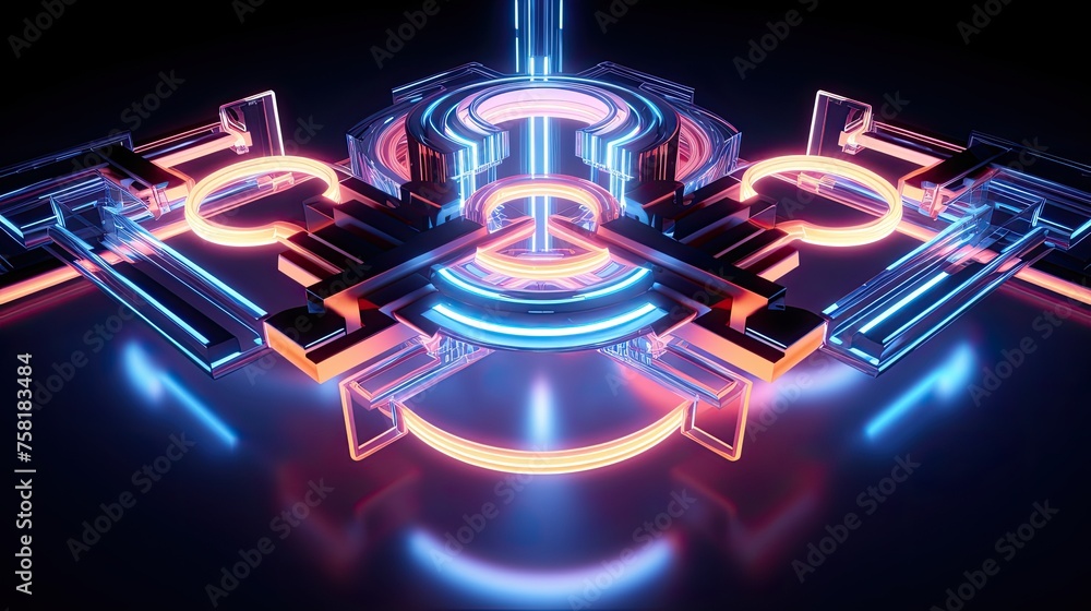 Poster neon squares and curves in the style of futuristic architecture