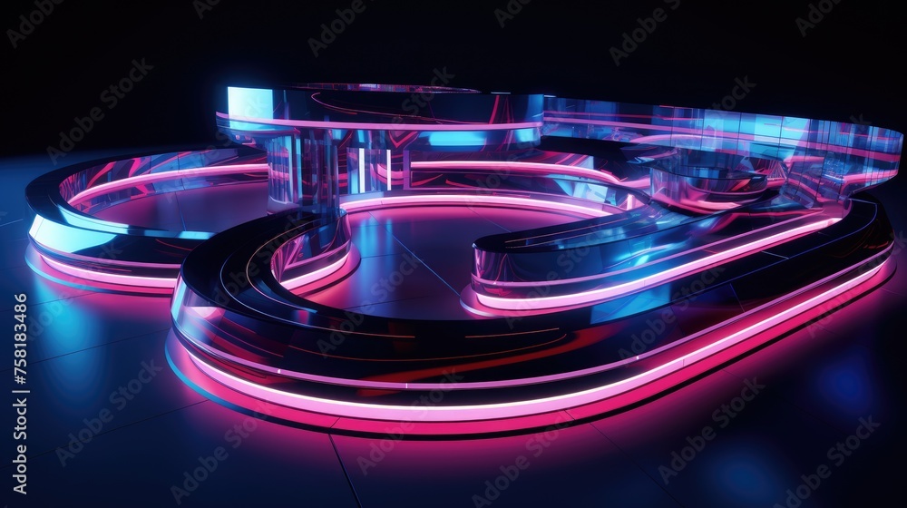 Poster neon squares and curves in the style of futuristic architecture
