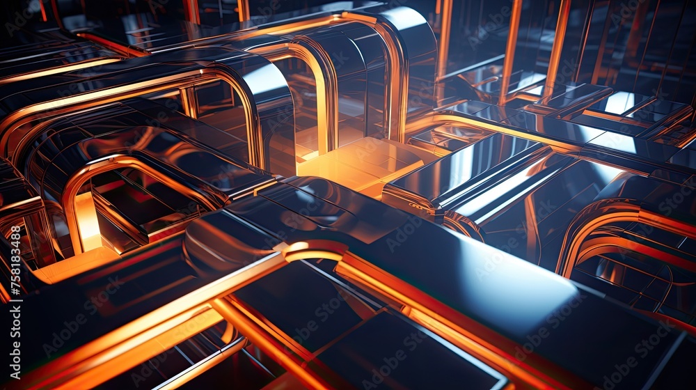 Poster neon squares and curves in the style of futuristic architecture