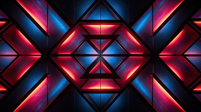 Neon shapes framed by intersecting lines