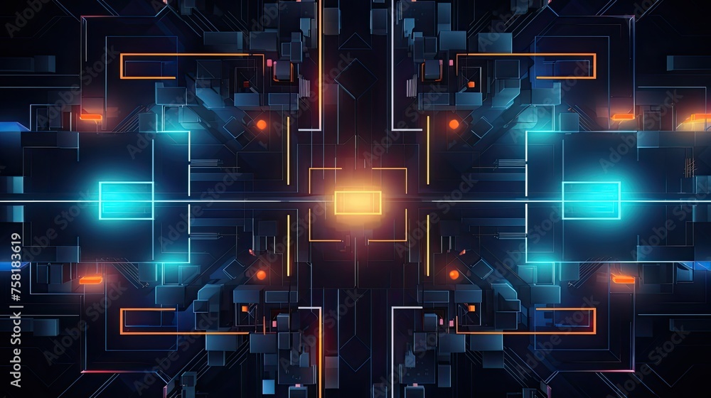Poster geometric background in cyber art style using digital elements and geometric shapes