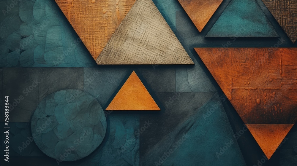 Poster geometric background in handmade style with man made shapes and textures