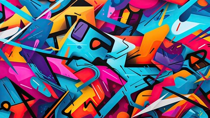 Geometric background in abstract graffiti style with bright colors and shapes