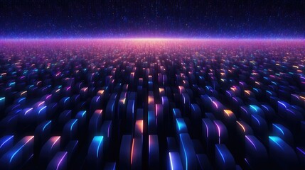 Obraz premium Geometric background with neon cascades and shimmering dots