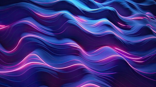 Geometric background with neon cascades and waves of visual movement