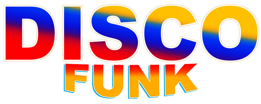 Disco Funk 70's, 80's, creative text design, Illustration, purple colors, music culture 