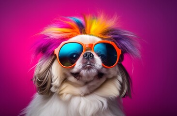 A cute Pekingese dog with long white hair