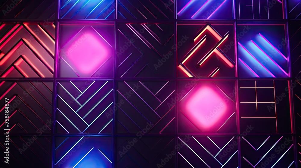 Poster geometric backgrounds with neon grids and patterns