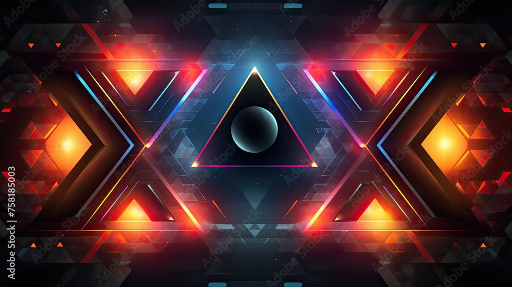 Poster geometric patterns with neon triangles and circles