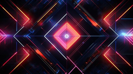 Geometric shapes with neon lines and angles - obrazy, fototapety, plakaty
