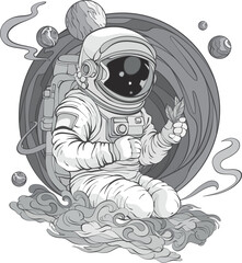 monochrome illustration with astronaut holding - 758185460