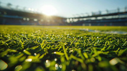 the grass view of a soccer stadium micro photography