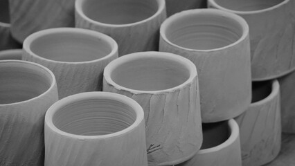 Black and White Photo of Handmade Ceramic Pots